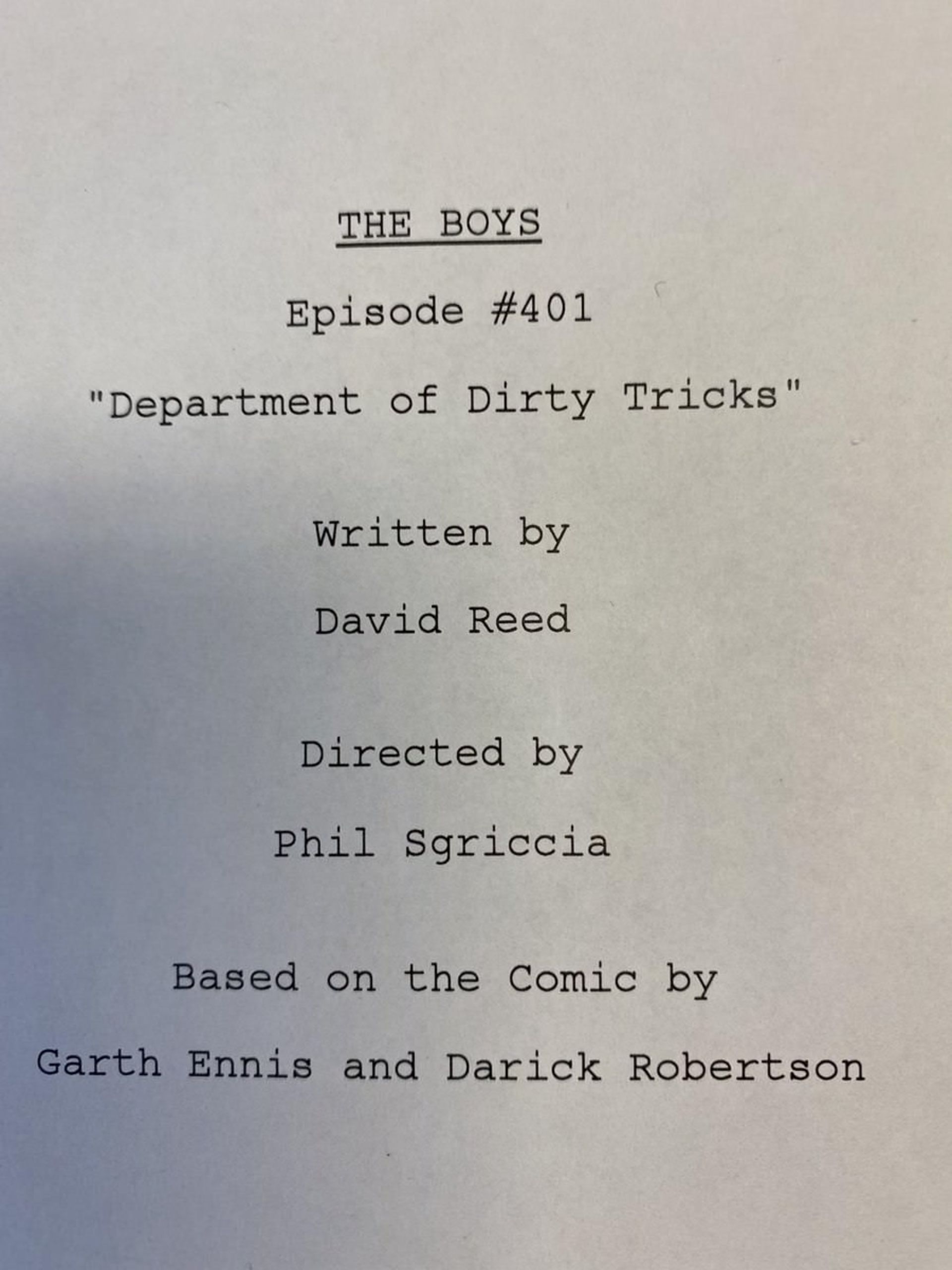 فیلمنامه قسمت اول فصل چهارم سریال The Boys