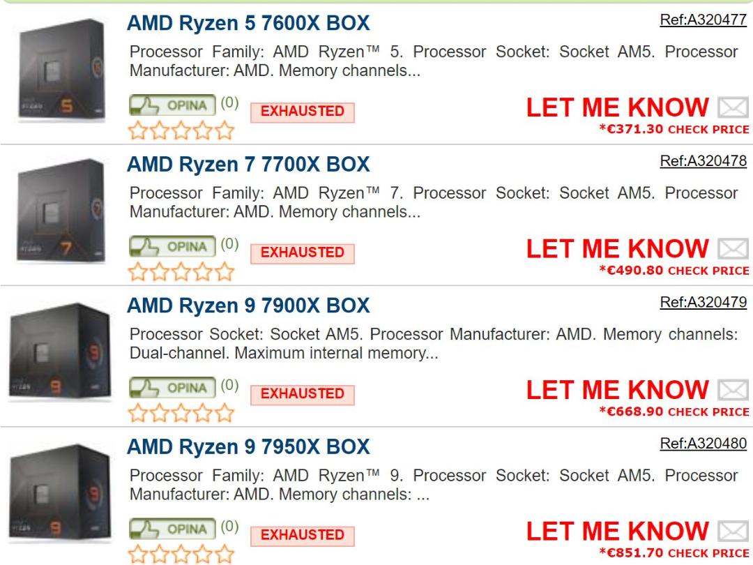 قیمت پردازنده های AMD Ryzen 7000 در اسپانیا