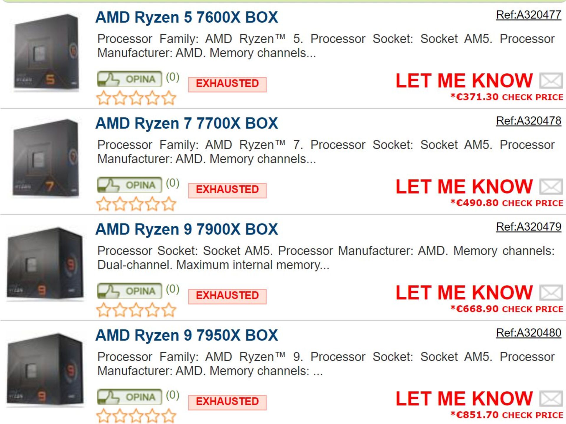 قیمت پردازنده های AMD Ryzen 7000 در اسپانیا