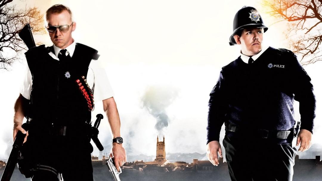 سایمون پگ و نیک فراست در کاور سینمایی فیلم Hot Fuzz