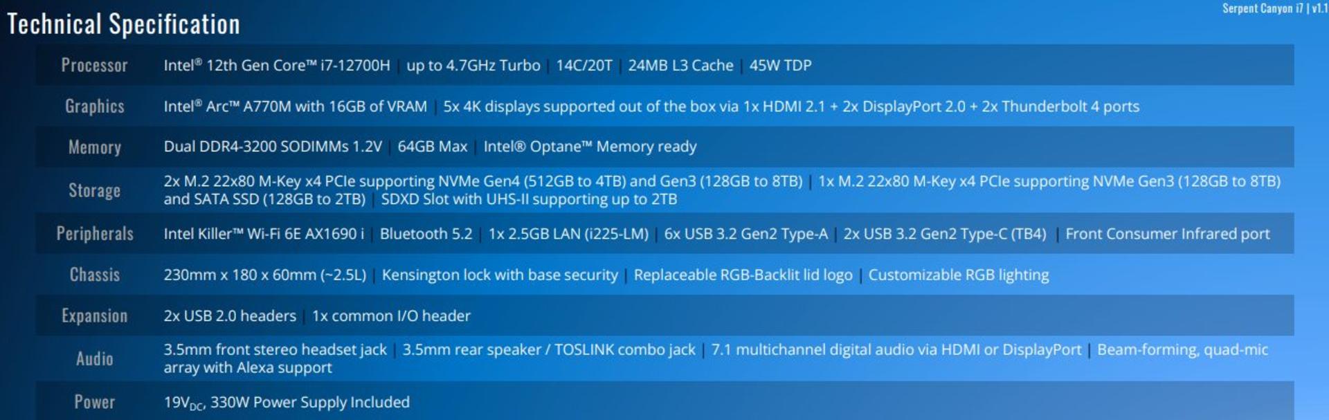 مشخصات فنی NUC 12 Enthusiast