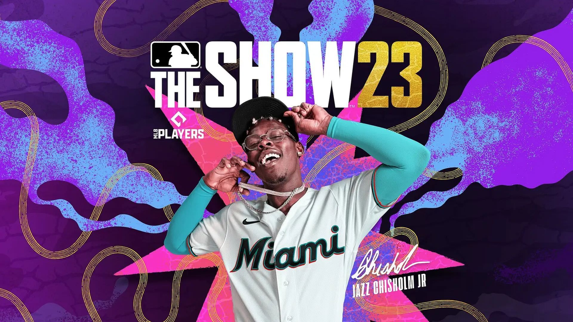 تصویر جز چیزم جونیور، بازیکن تیم میامی مارلینز روی جلد بازی MLB The Show 23 