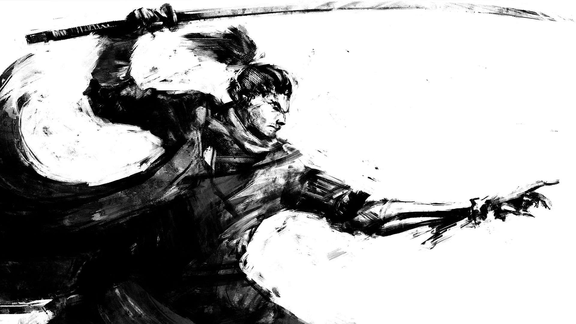 شخصیت اصلی بازی Sekiro: Shadows Die Twice به شکل سیاه و سفید