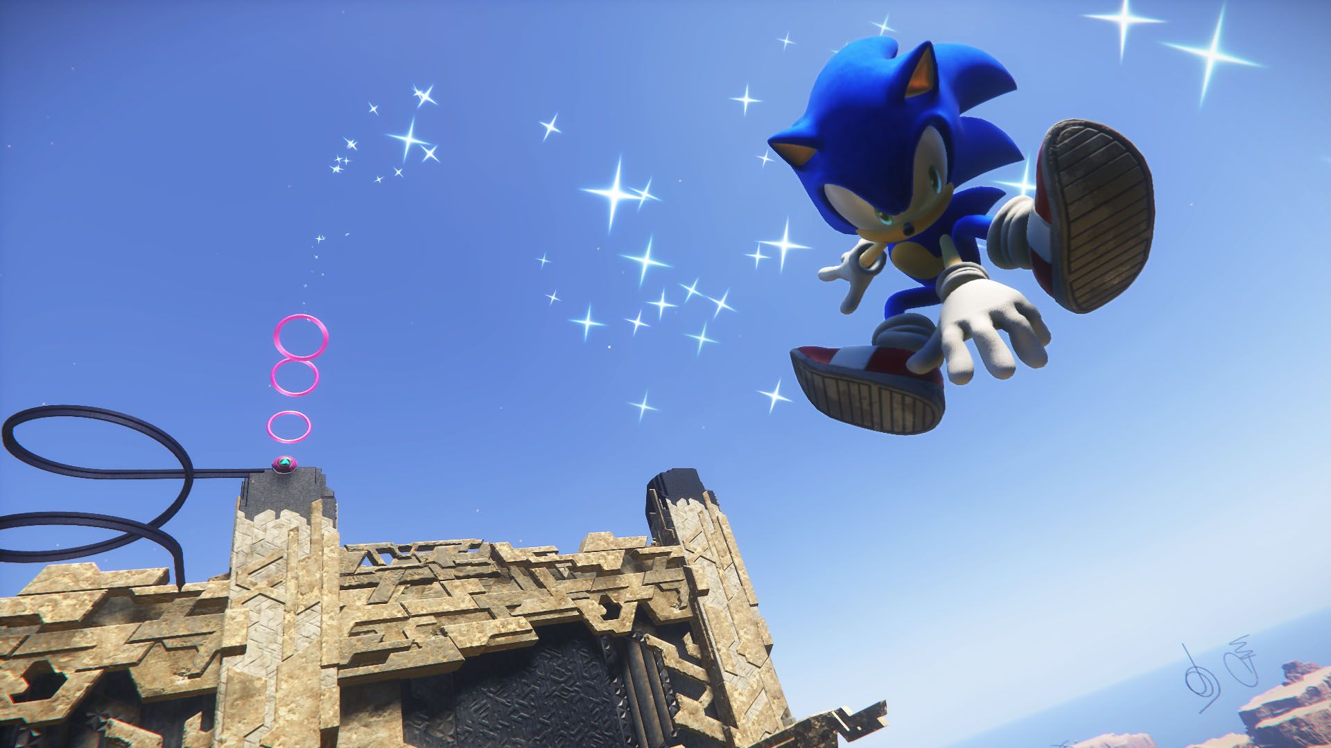 پرش سونیک از ارتقاع در بازی Sonic Frontiers