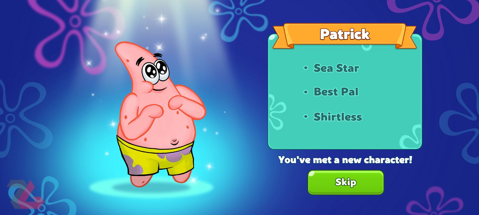 خصوصیات پاتریک در بازی SpongeBob Adventures: In A Jam