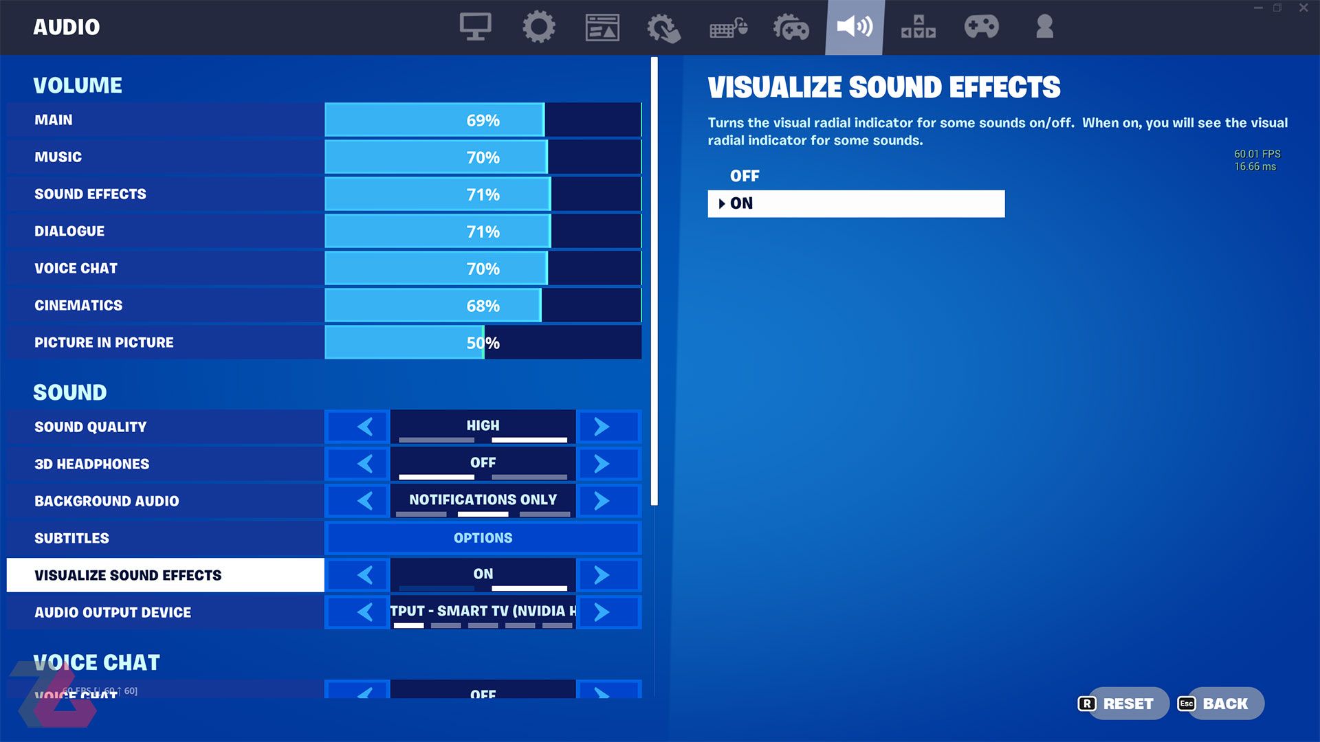 تنظیمات صدا بازی فورتنایت