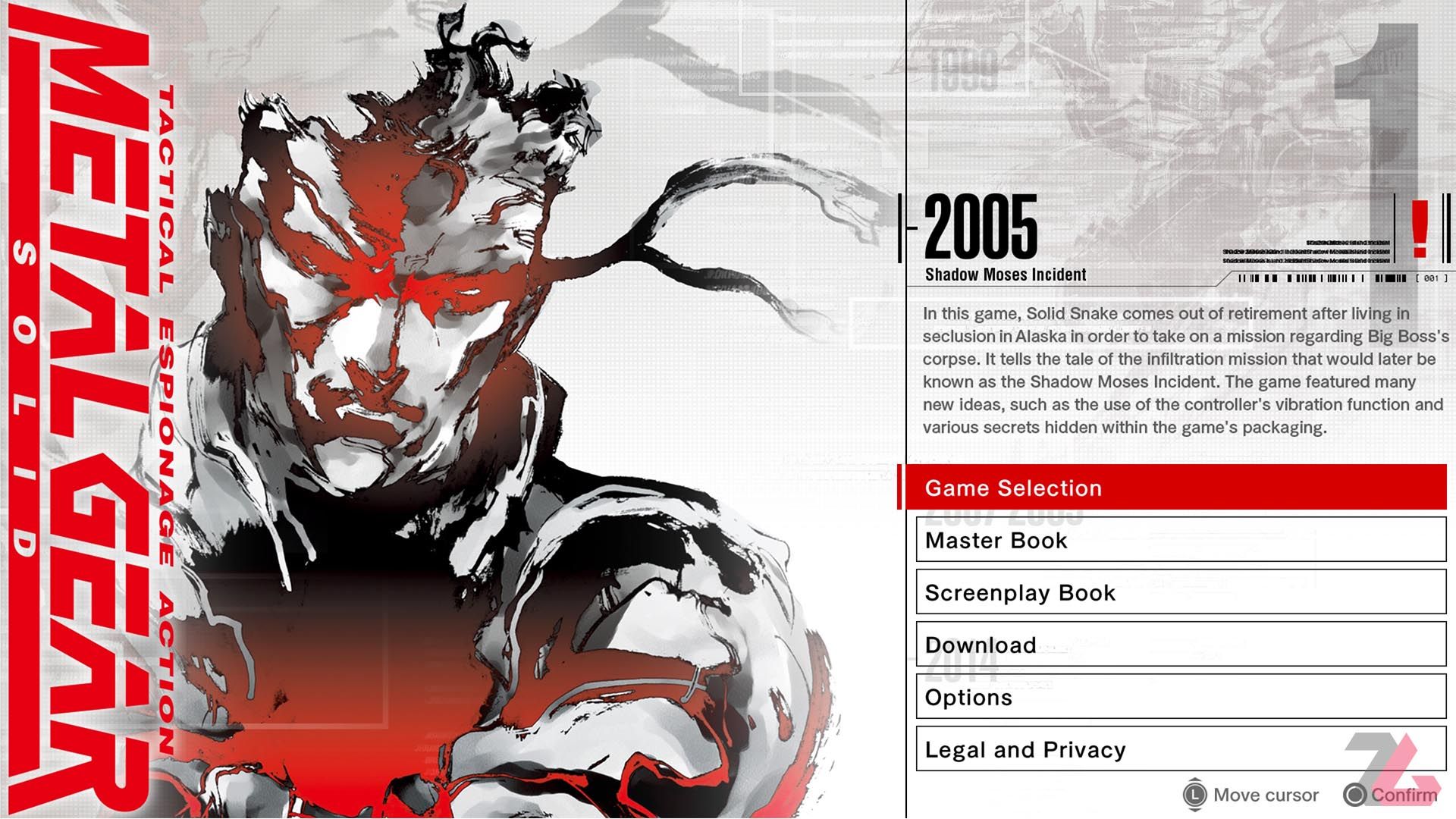 منو بازی متال گیر سالید در کالکشن Metal Gear Solid Master Collection