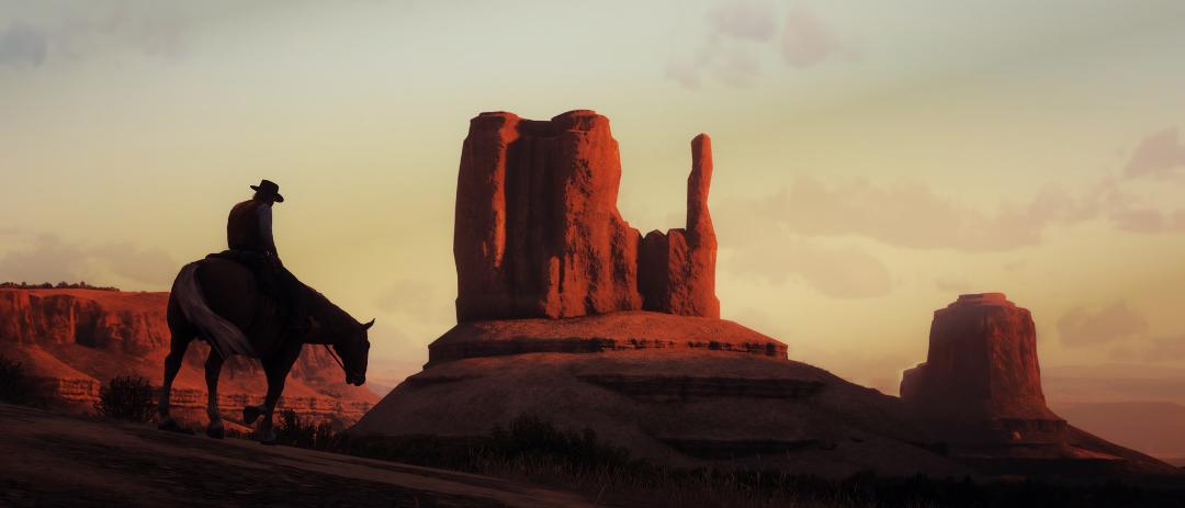 جان مارستون در غروب بیابان بازی red dead redemption 2