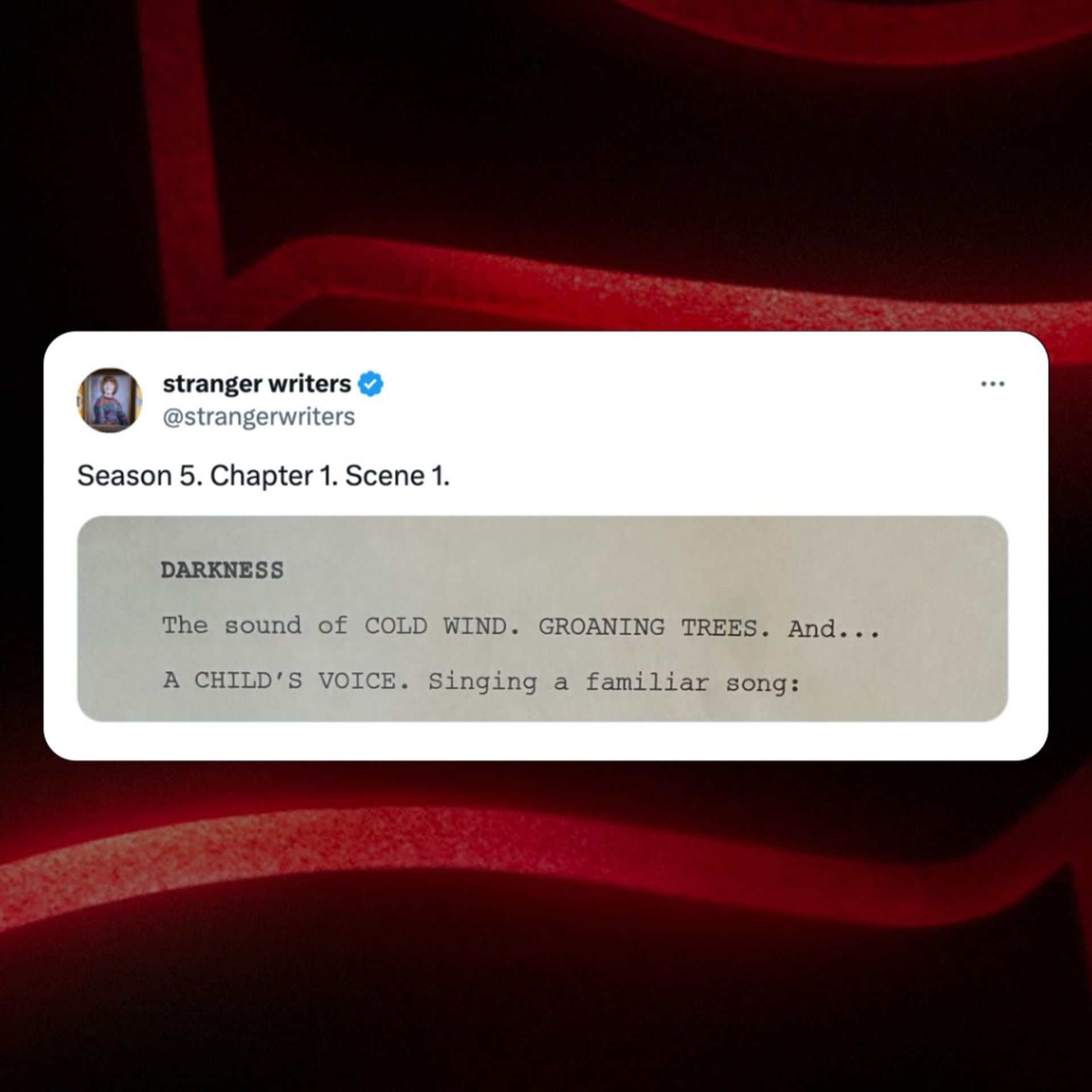 فیلمنامه صحنه افتتاحیه قسمت اول فصل پنجم سریال Stranger Things 