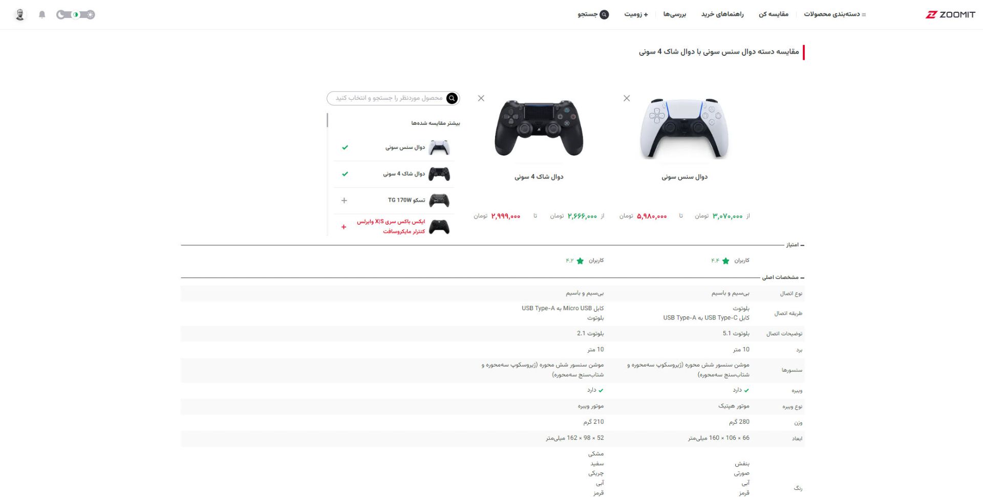 مقایسه قیمت کنترلر در بخش محصولات زومیت