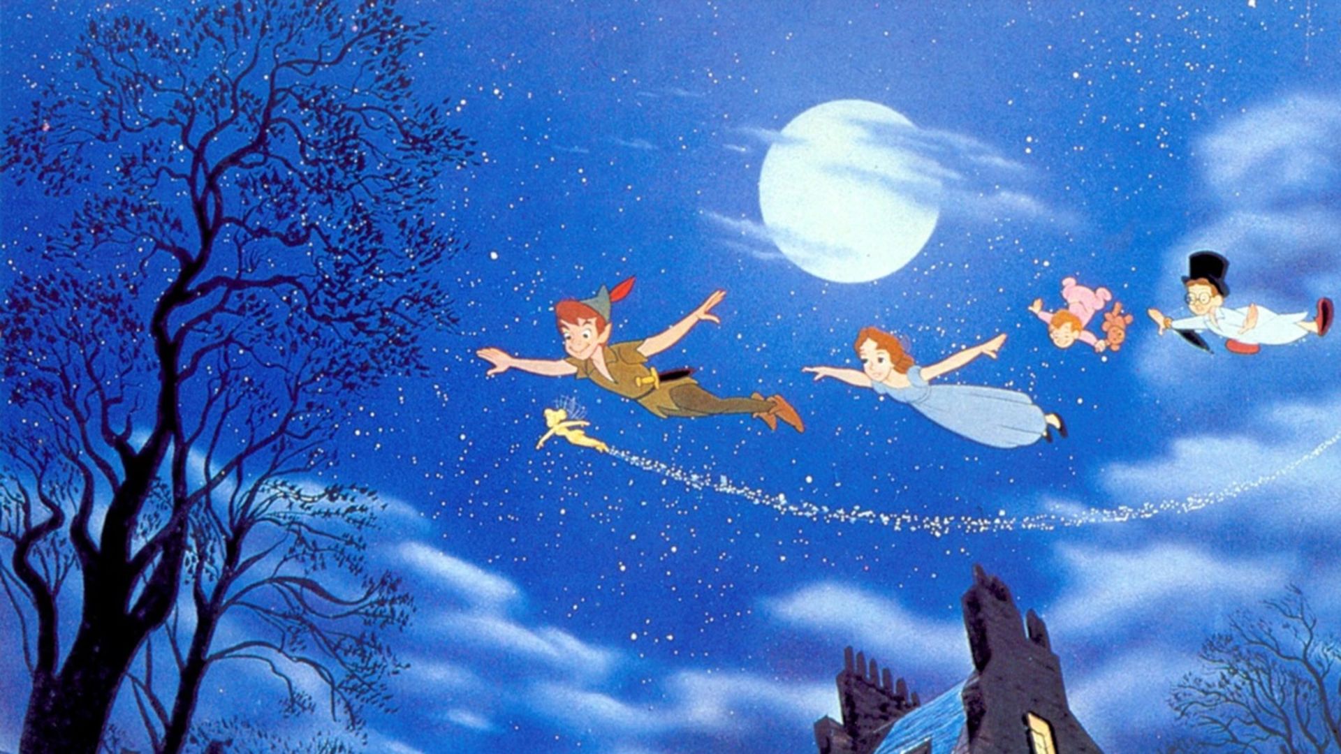 پرواز در آسمان مهتابی در فیلم پیتر پن، انیمشین دیزنی از سال ۱۹۵۳ میلادی
