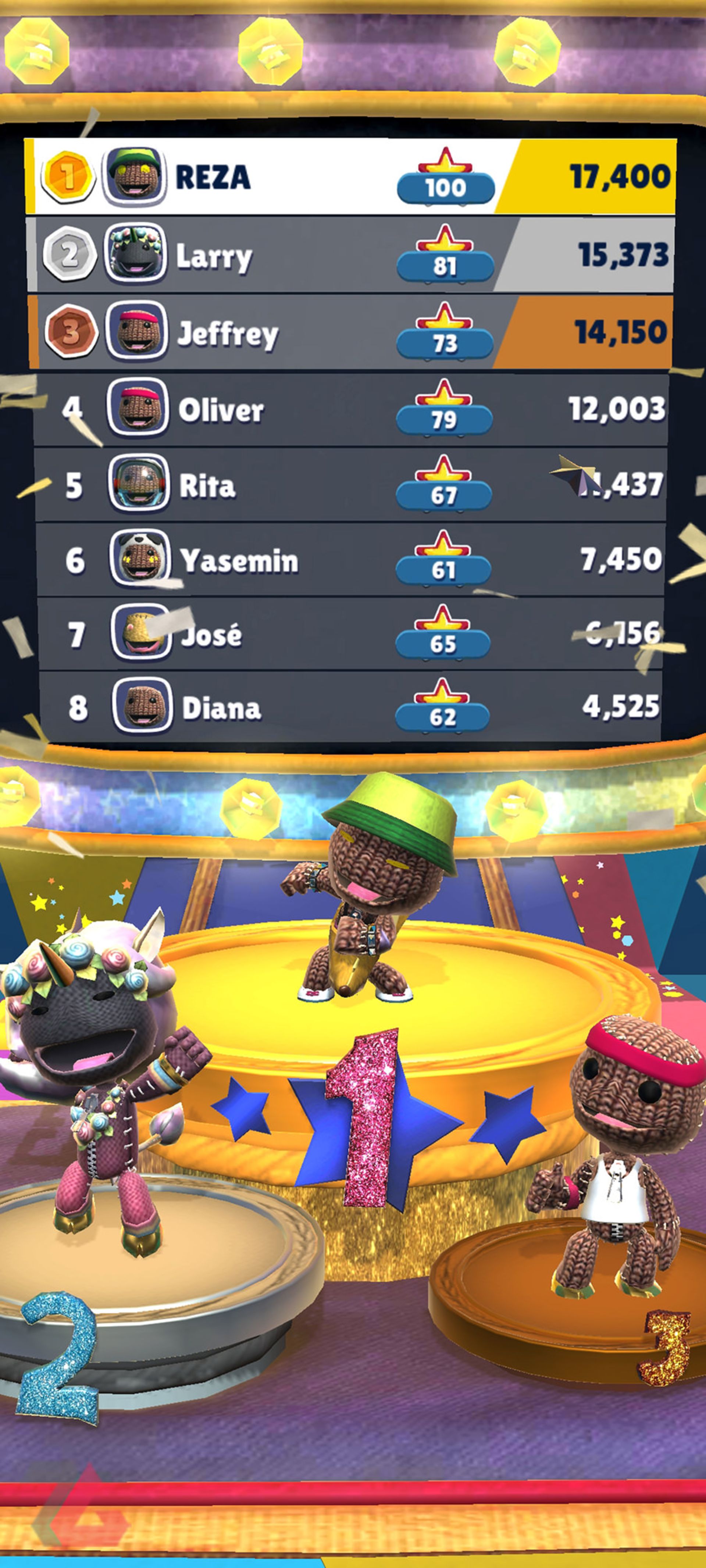 ایموت‌ها و انیمیشن‌های پیروزی پس از هر بازی در Ultimate Sackboy
