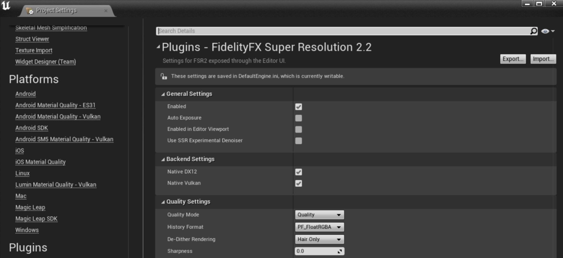 پلاگین FidelityFX Super Resolution 2.2 برای Unreal Engine