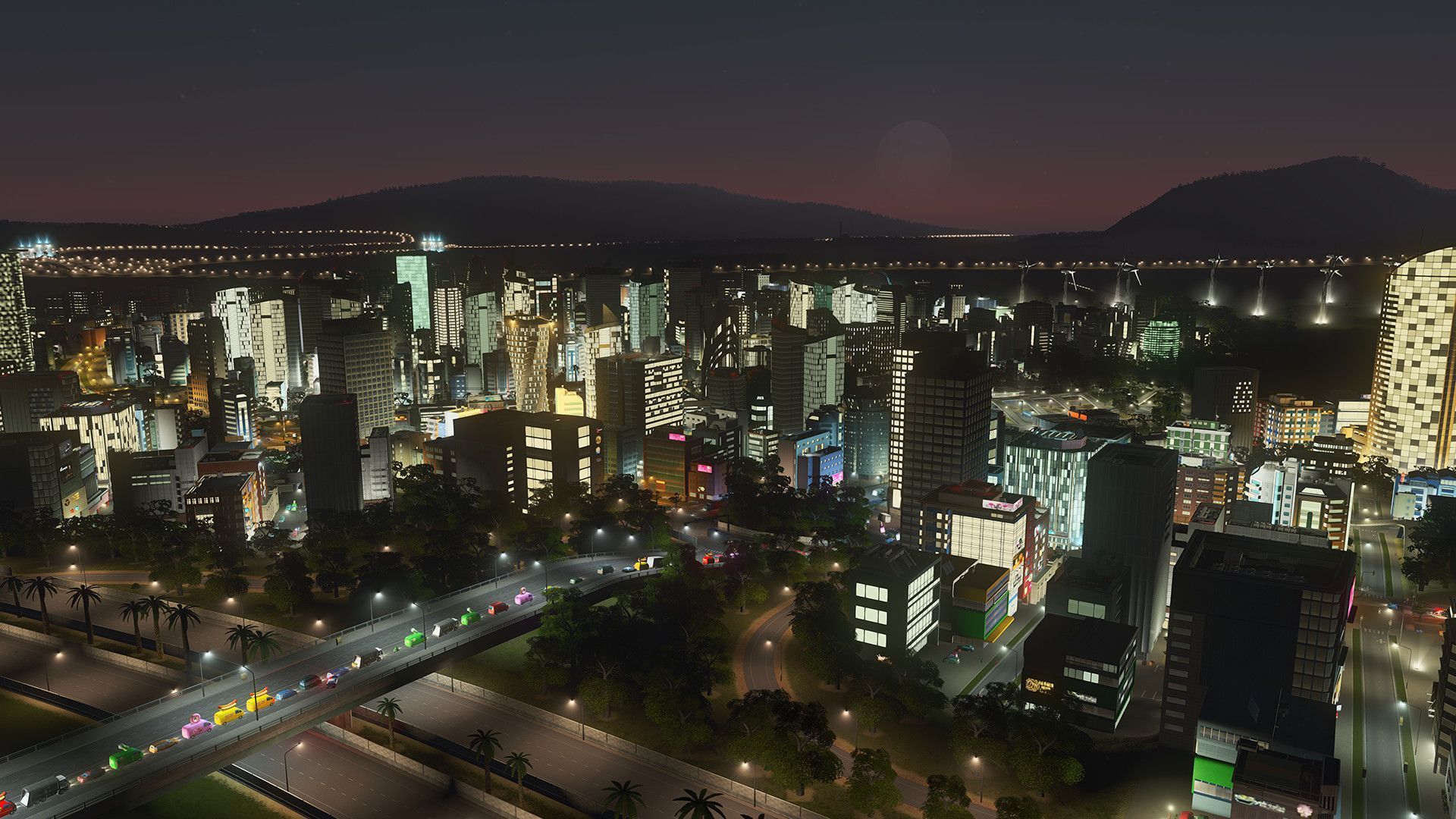 منظره شهر در تاریکی شب بازی  Cities: Skylines