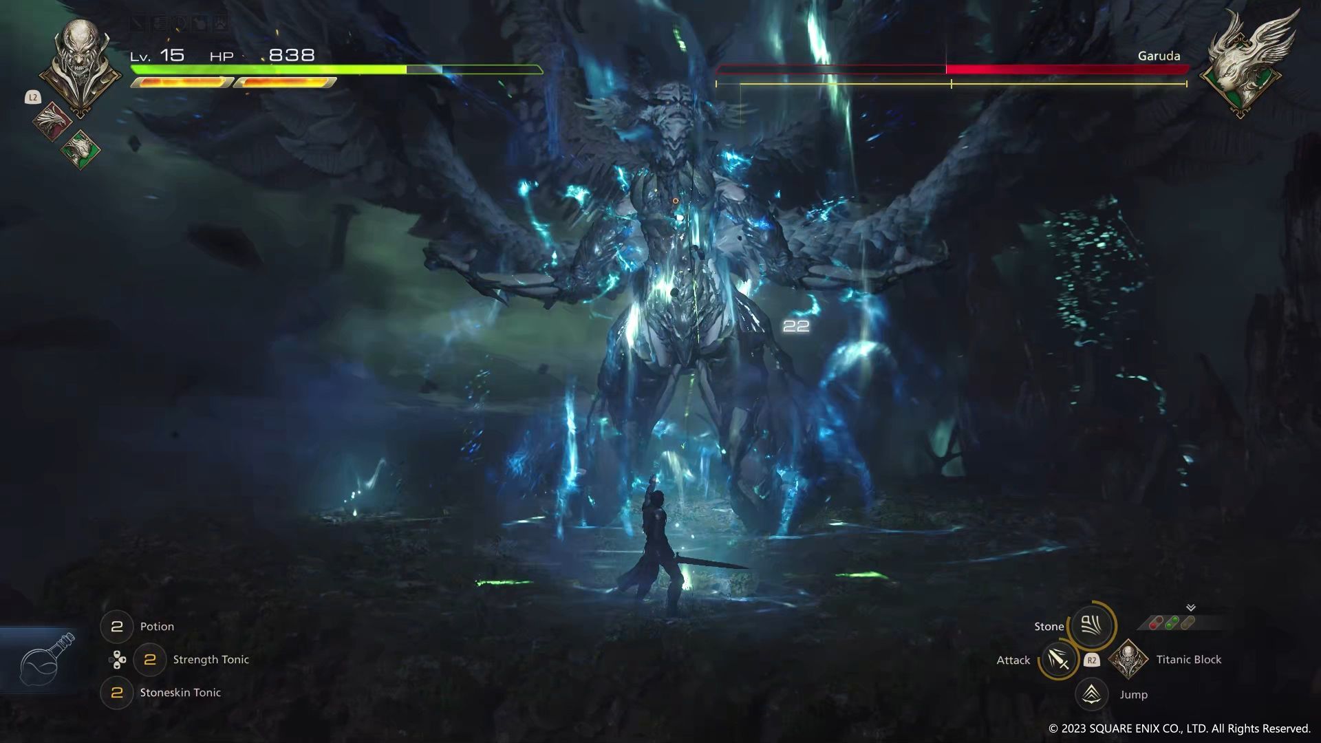 مبارزه Clive با یک باس فایت بزرگ در بازی final fantasy 16