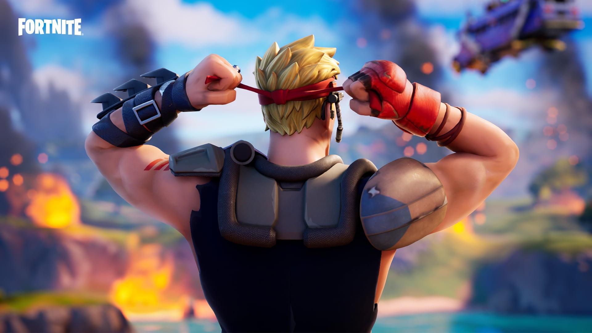 کاراکتر بازی فورتنایت مشغول بستن پیشانی‌بند
