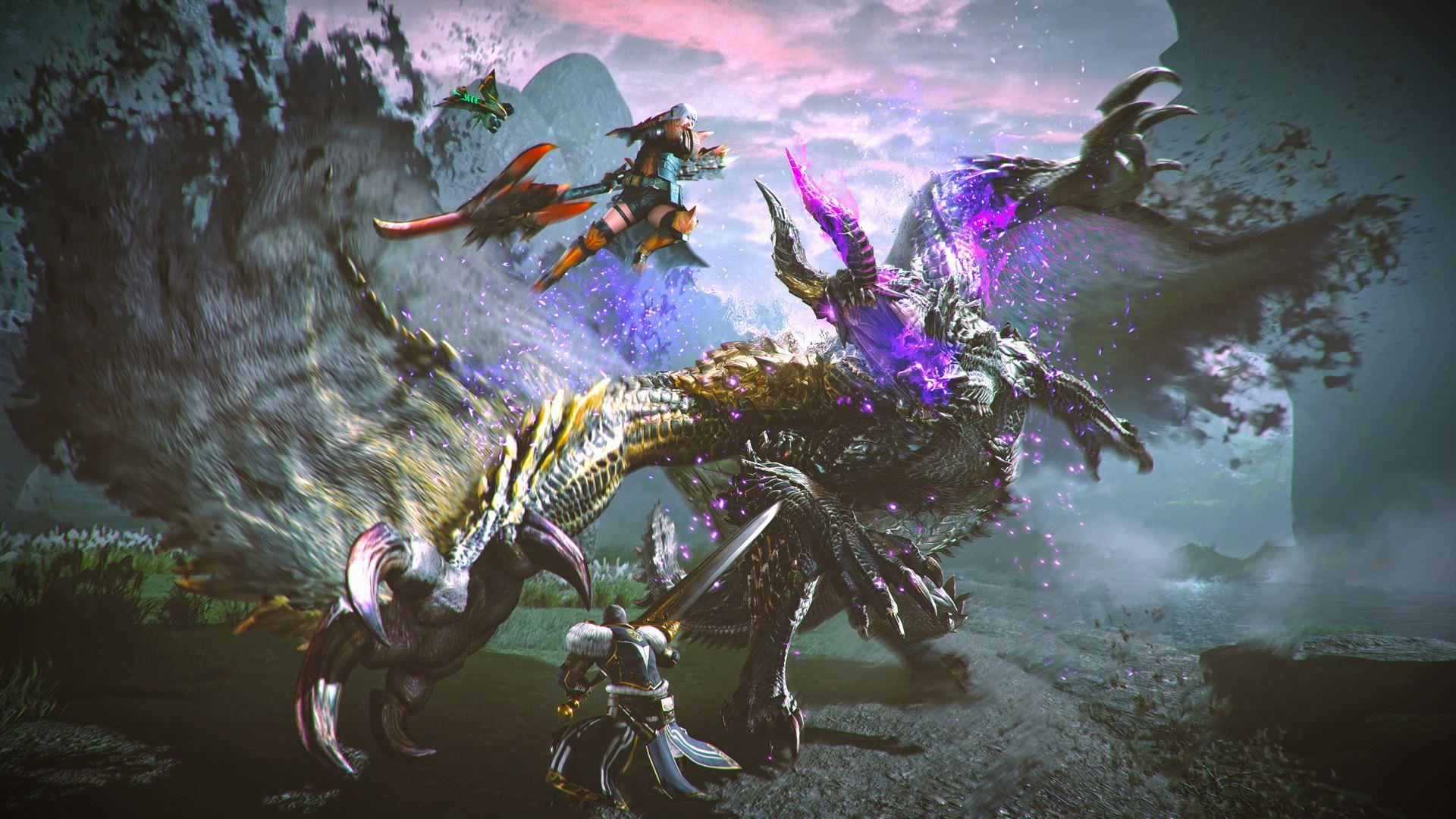 تصویر هنری از شکار اژدها در بازی Monster Hunter Rise: Sunbreak