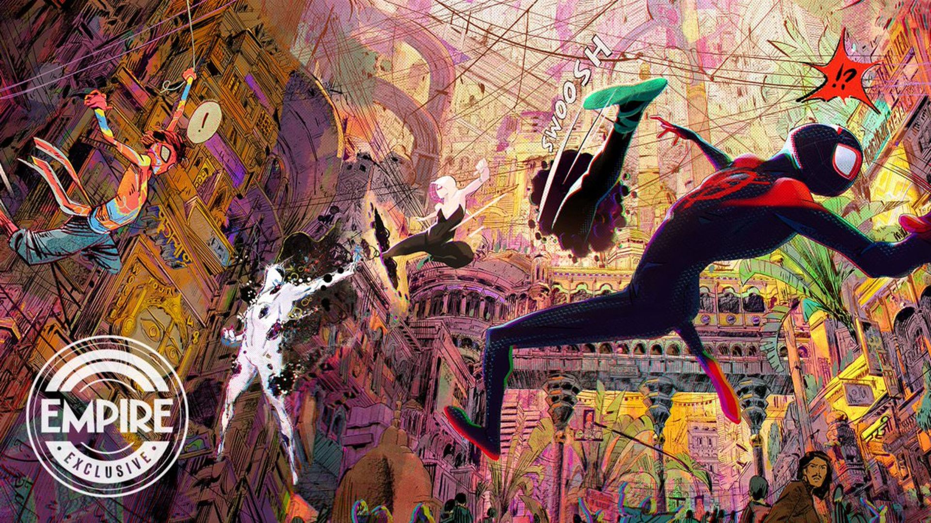 مبارزه مرد عنکبوتی، اسپایدر گوئن و اسپایدر پانک با اسپات در انیمیشن Spider-Man: Across the Spider-Verse