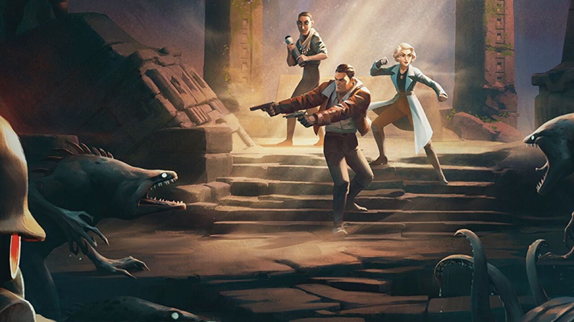شخصیت‌های بازی The Lamplighter’s League در حال مبارزه با هیولاها