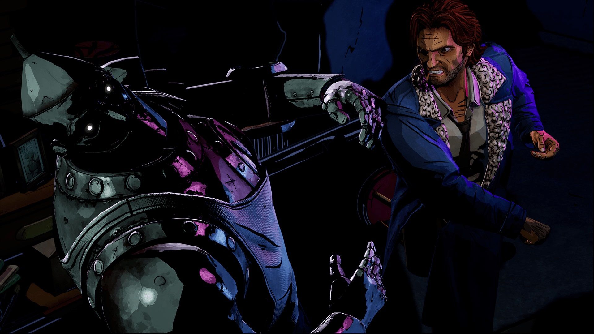 شخصیت اصلی بازی The Wolf Among Us 2 در حال مشت زدن به ربات