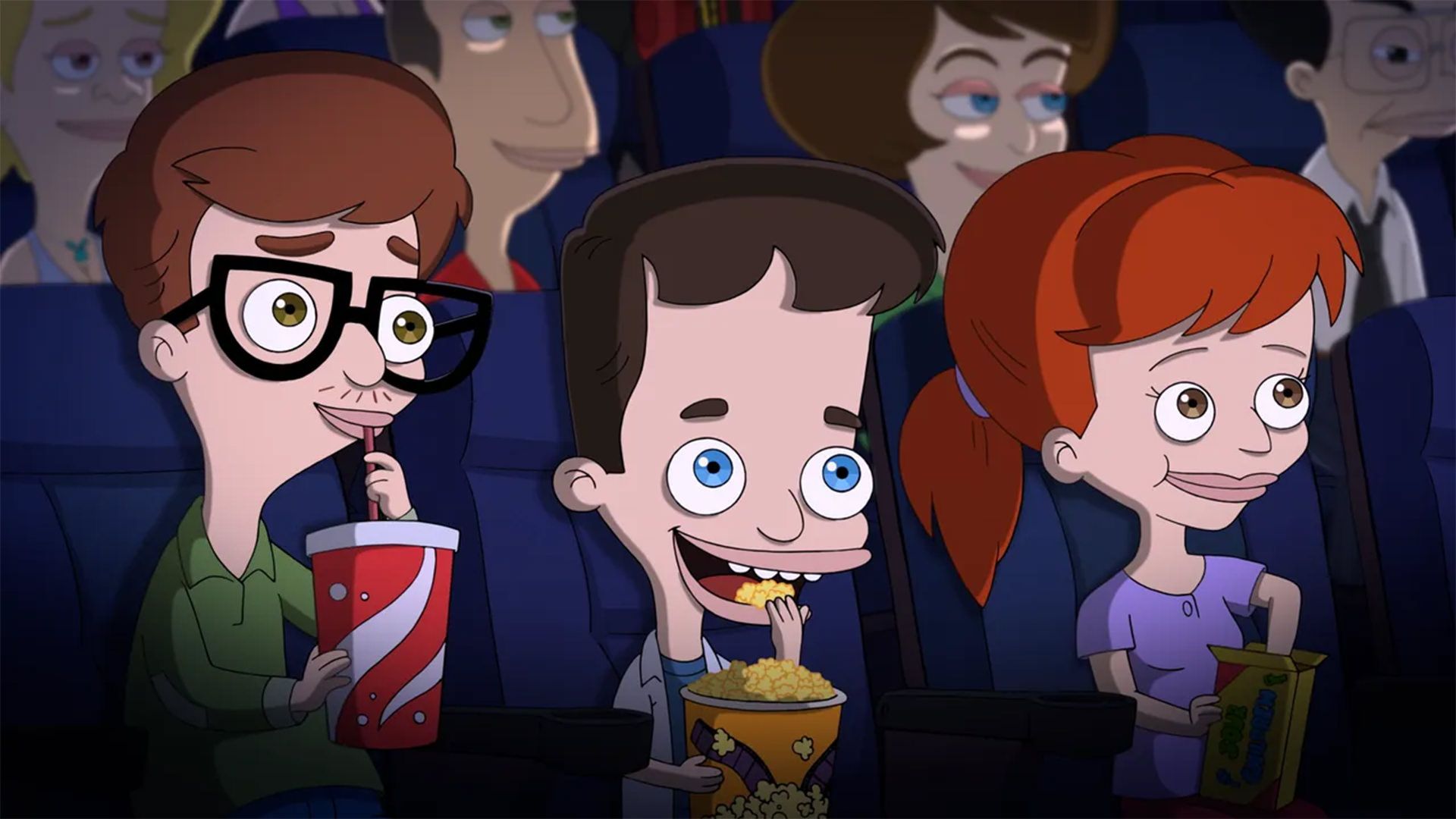 کاراکترهای انیمیشن سریالی Big Mouth مشغول تماشای فیلم در سینما