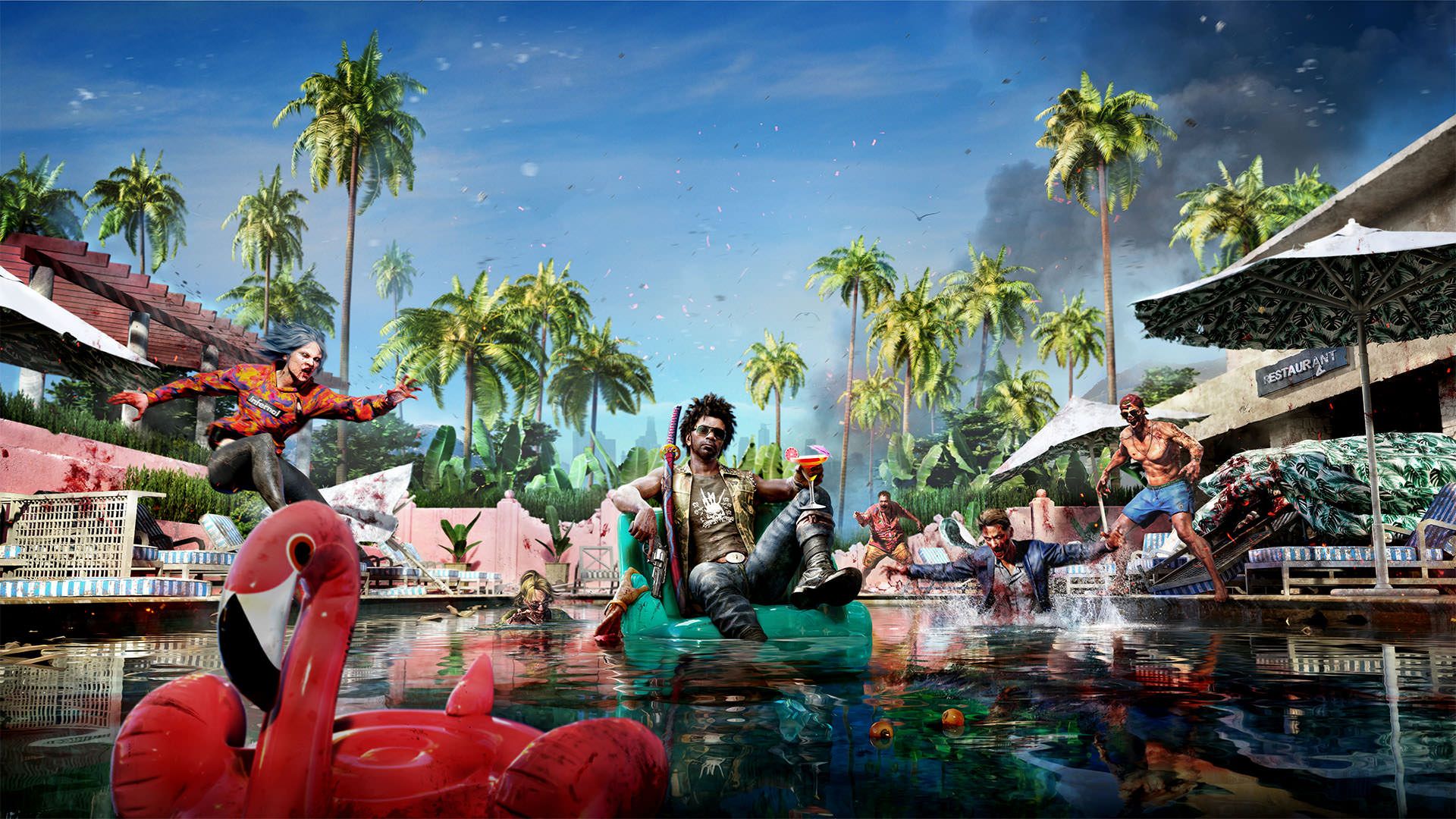 شخصیت اصلی Dead Island 2 و زامبی‌ها در استخر