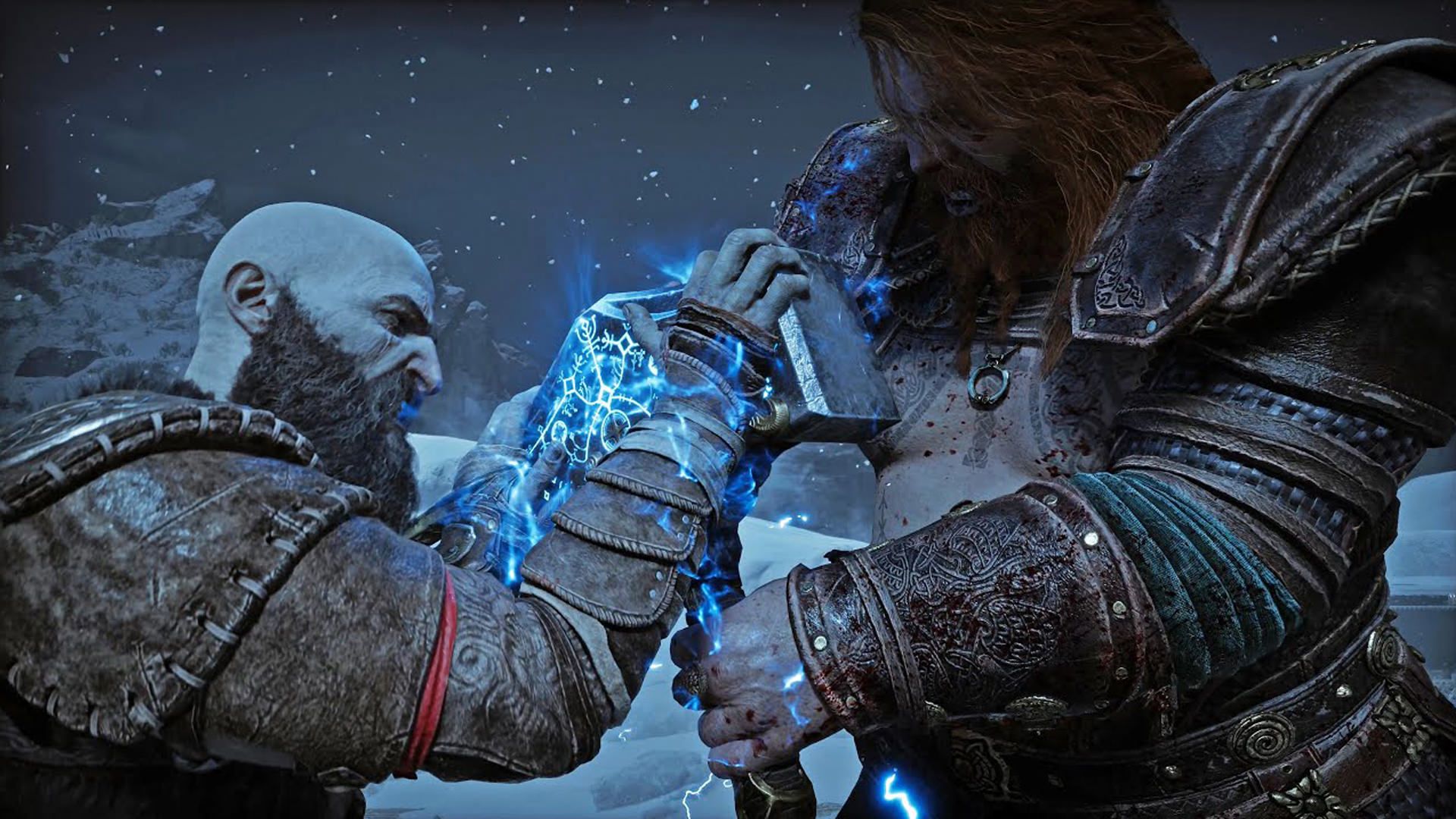 کریتوس و ثور مبارزه می‌کنند بازی God of War Ragnarok