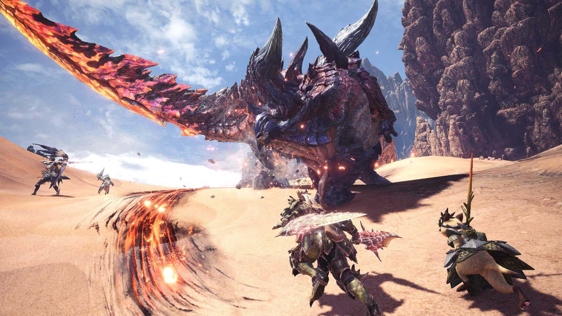 مبارزه در صحرا با هیولا در بازی Monster Hunter: World