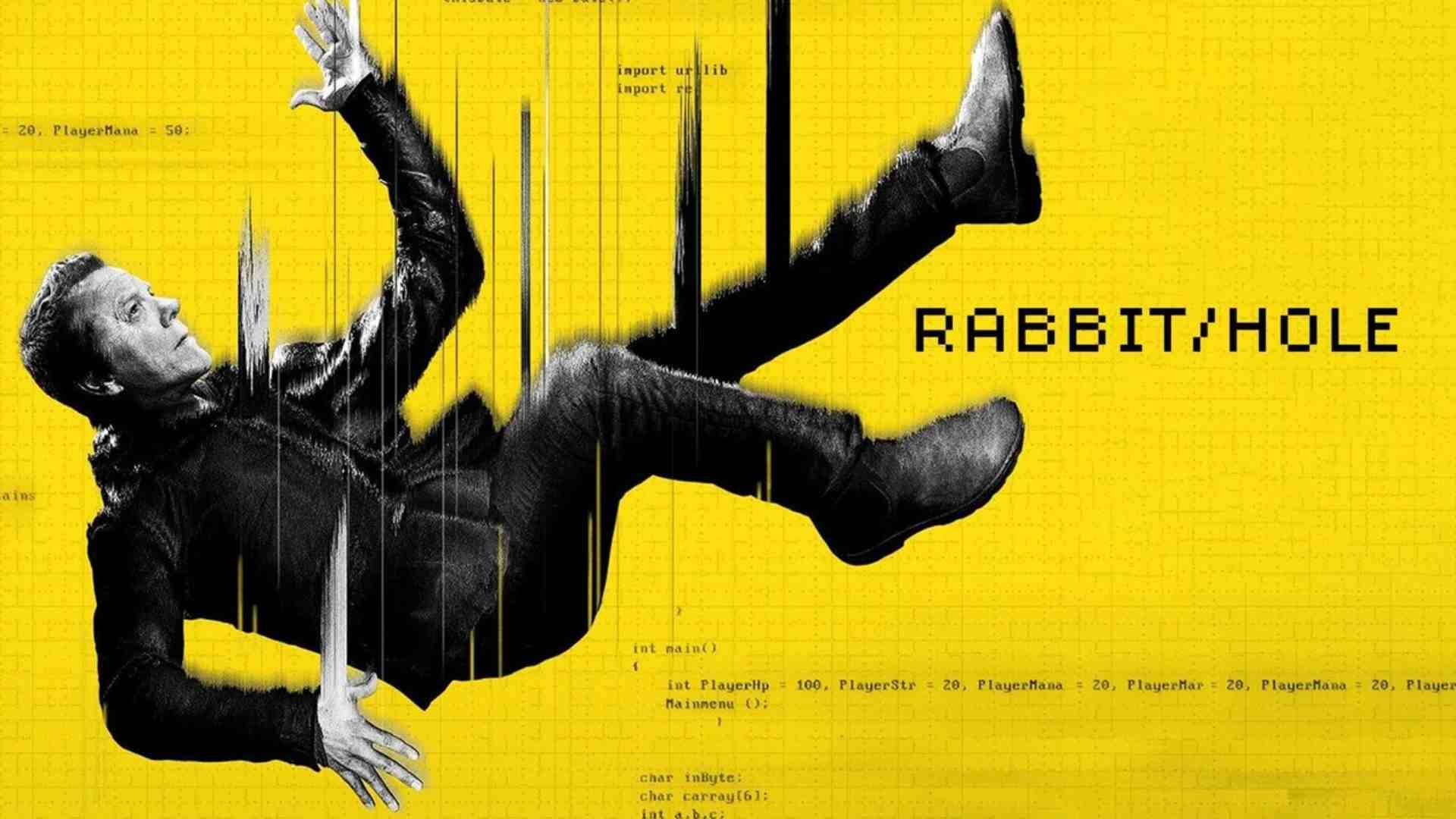 کیفر ساترلند در حال سقوط در پوستر سریال Rabbit Hole