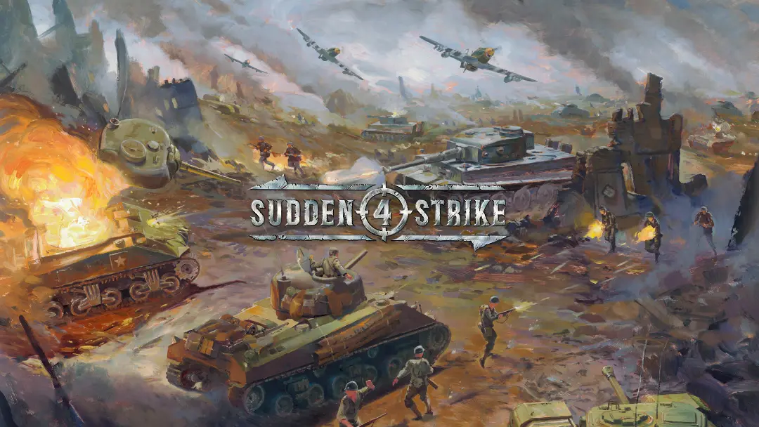 لوگو بازی Sudden Strike 4 و نبرد تانک‌ها