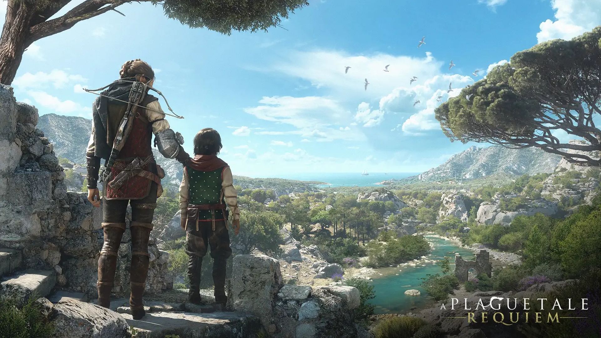تصویر شخصیت‌های بازی A Plague Tale در حال نگاه کردن به آسمان