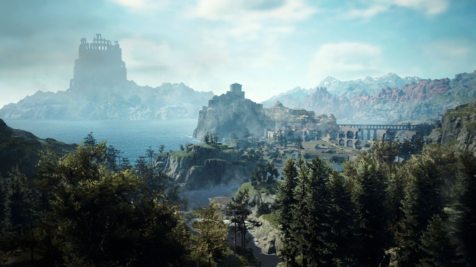 منظره سرسبز و قلعه دوردست در بازی Dragon’s Dogma 2