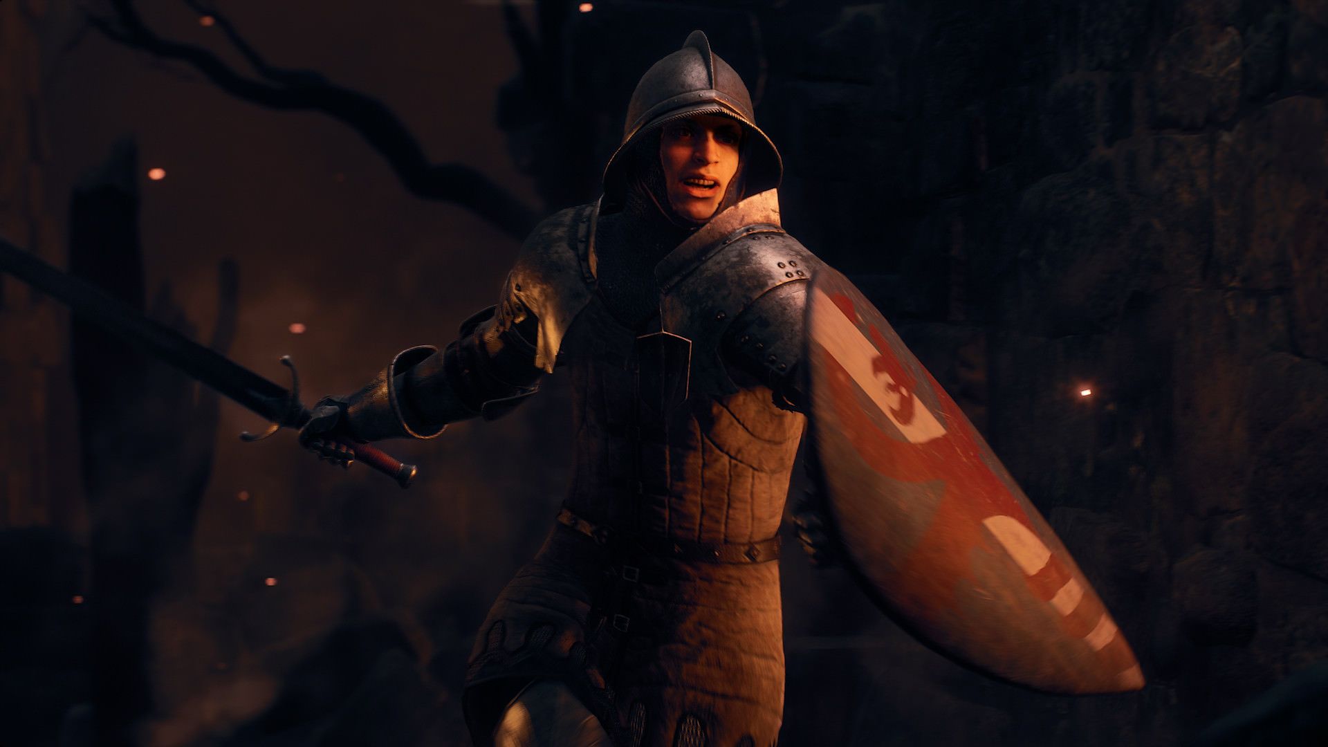 شوالیه با شمشیر و سپر در بازی Dragon’s Dogma 2