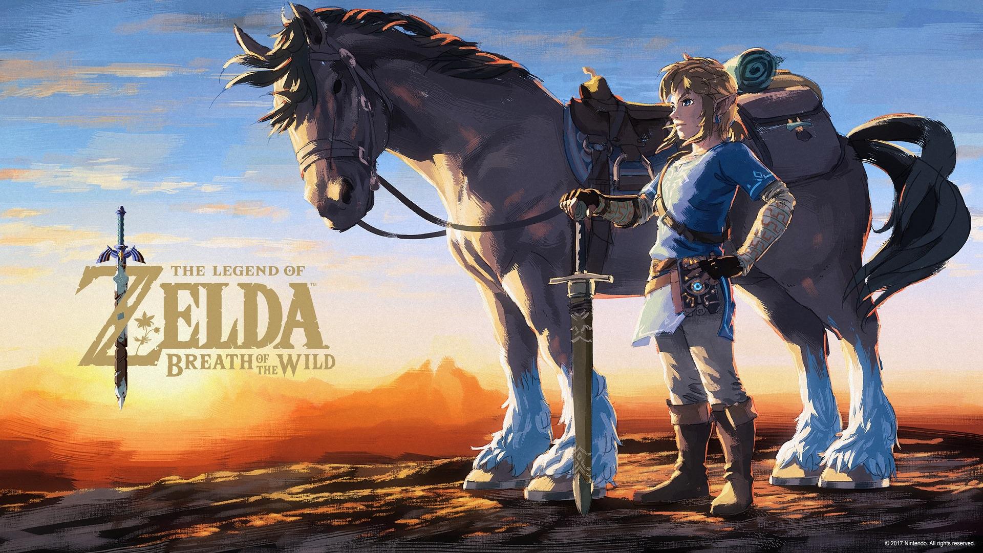 لینک و اسبش در تصویر هنری بازی The Legend of Zelda: Breath of the Wild