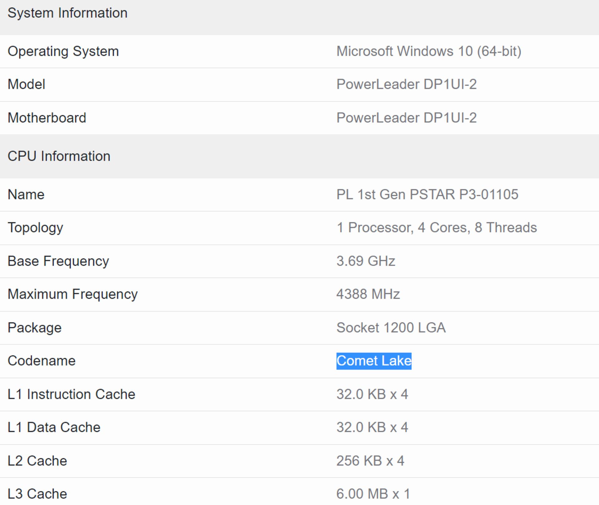 مشخصات Core i5-10105 در نتایج بنچمارک 