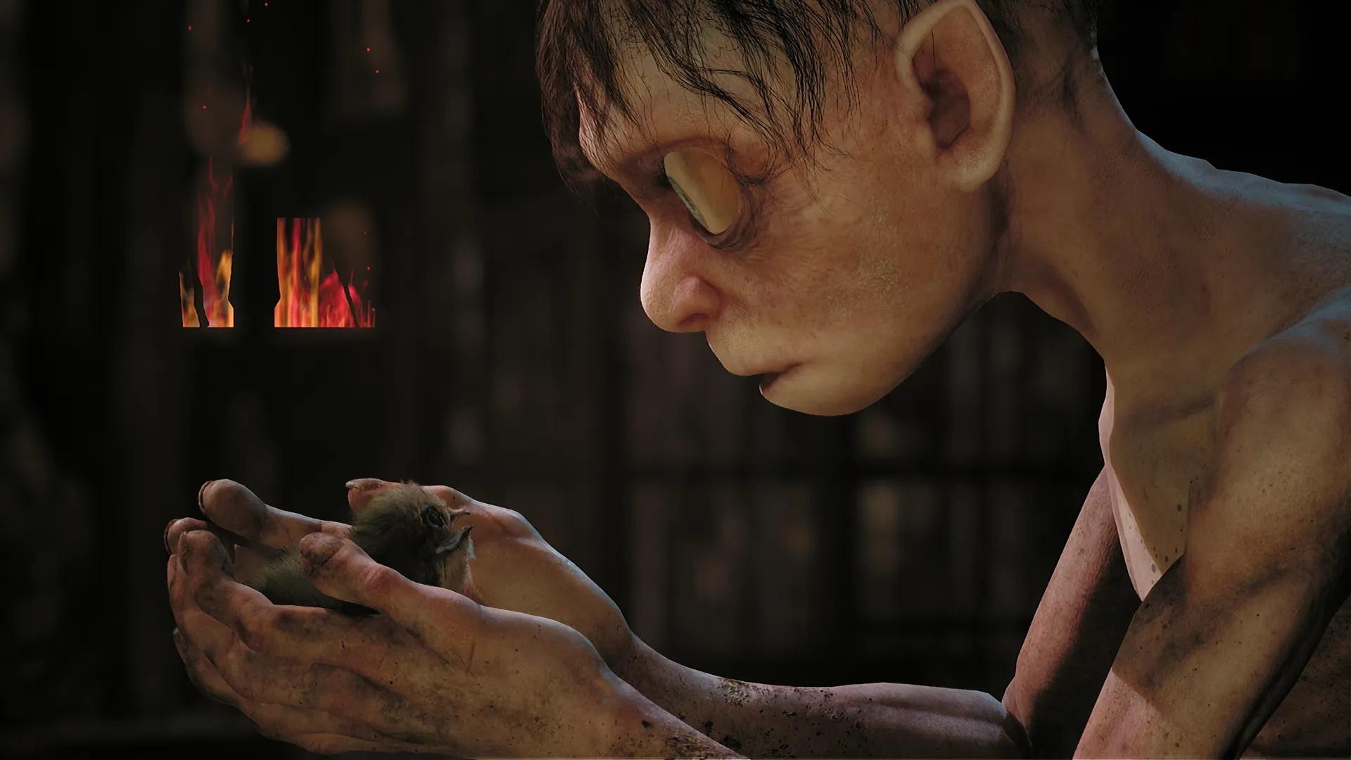 گالم در حال نگاه کردن به یک پرنده در بازی The Lord of the Rings: Gollum