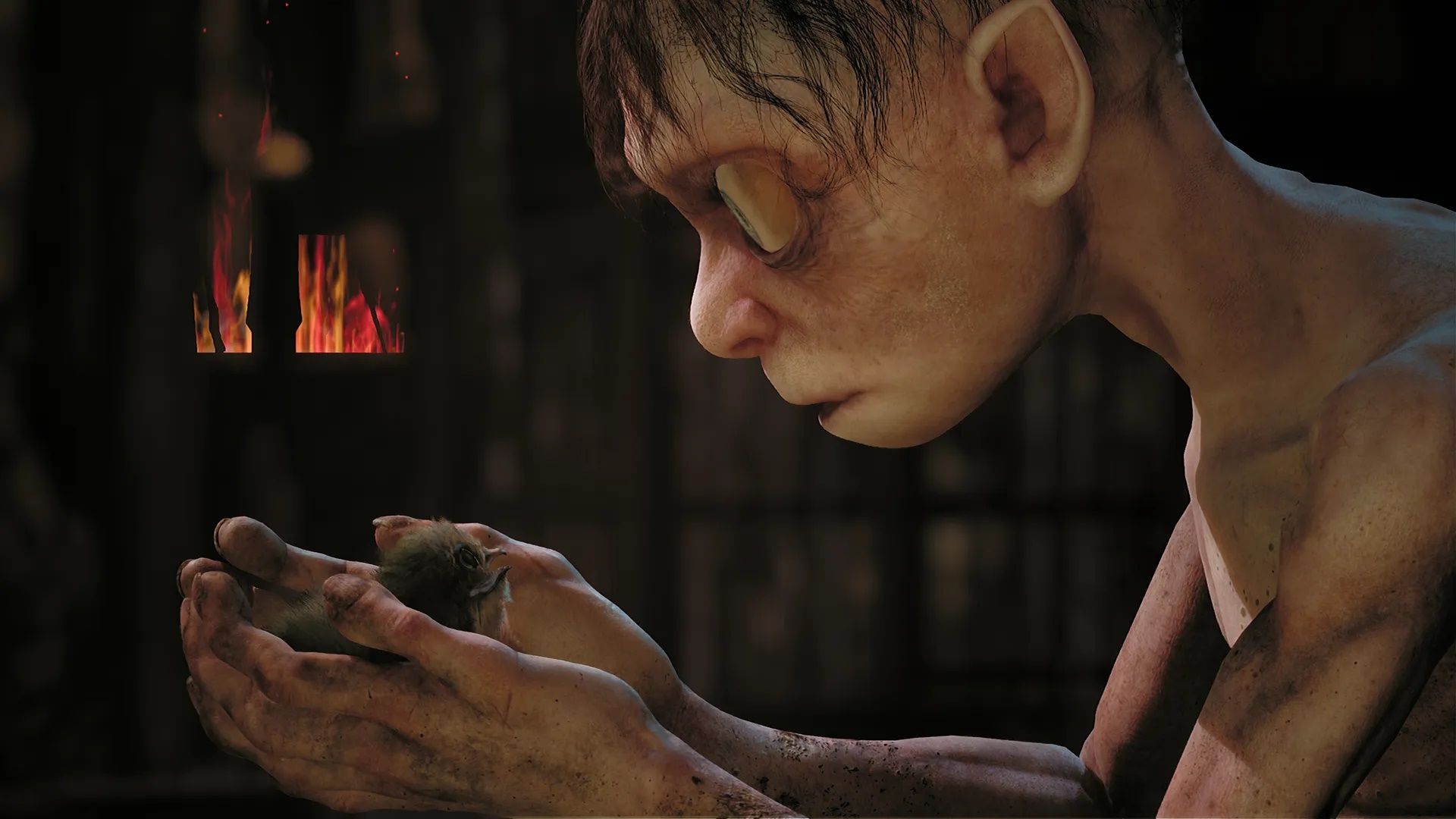 گالم در حال نگاه کردن به یک پرنده در بازی The Lord of the Rings: Gollum