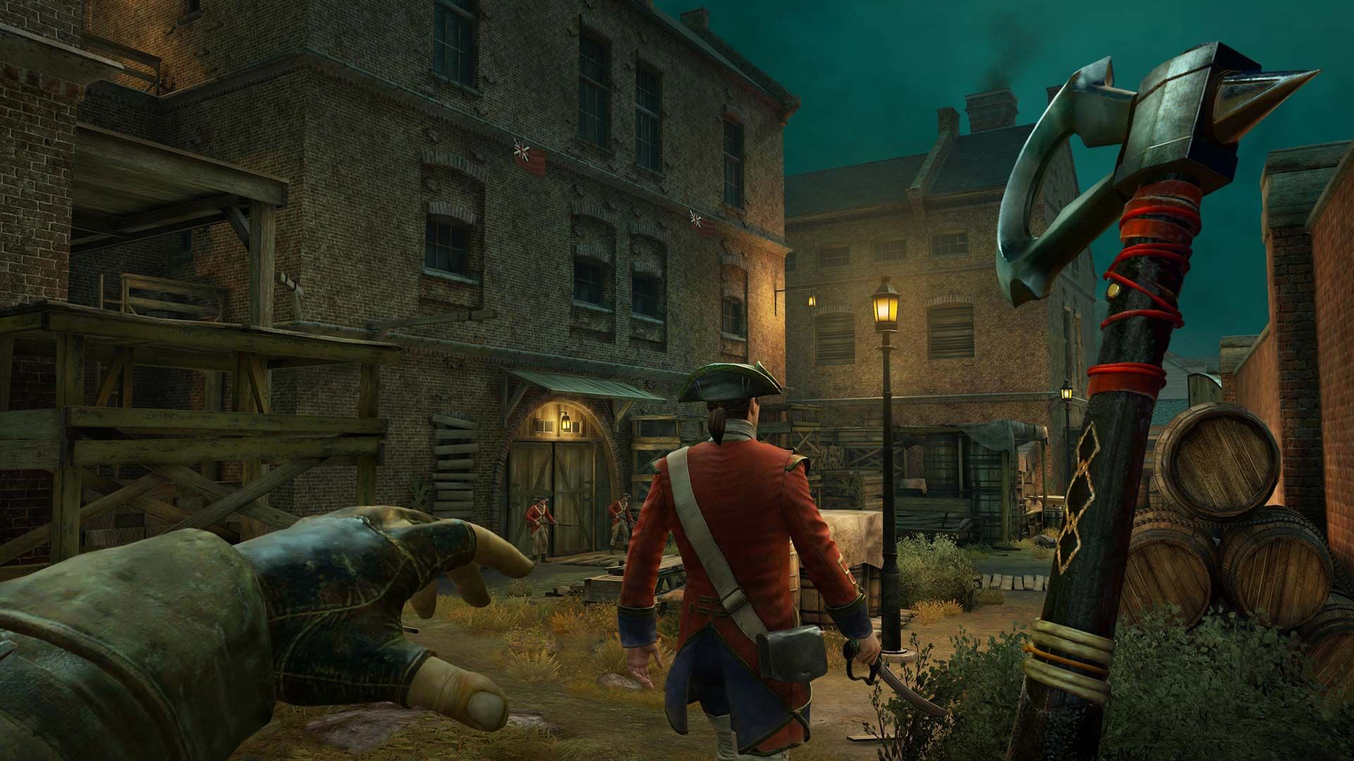 استفاده از تبر برای کشتن سرباز بریتانیایی در بازی Assassin’s Creed Nexus VR