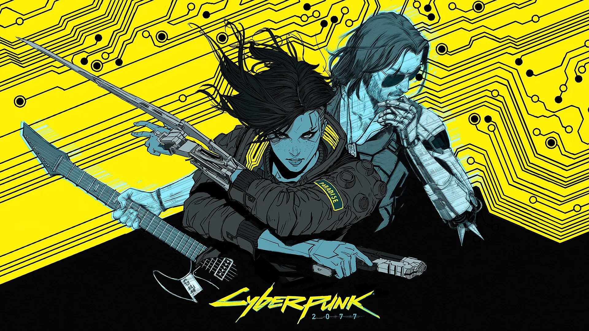 تصویر هنری جانی سیلورهند و وی در بازی Cyberpunk 2077