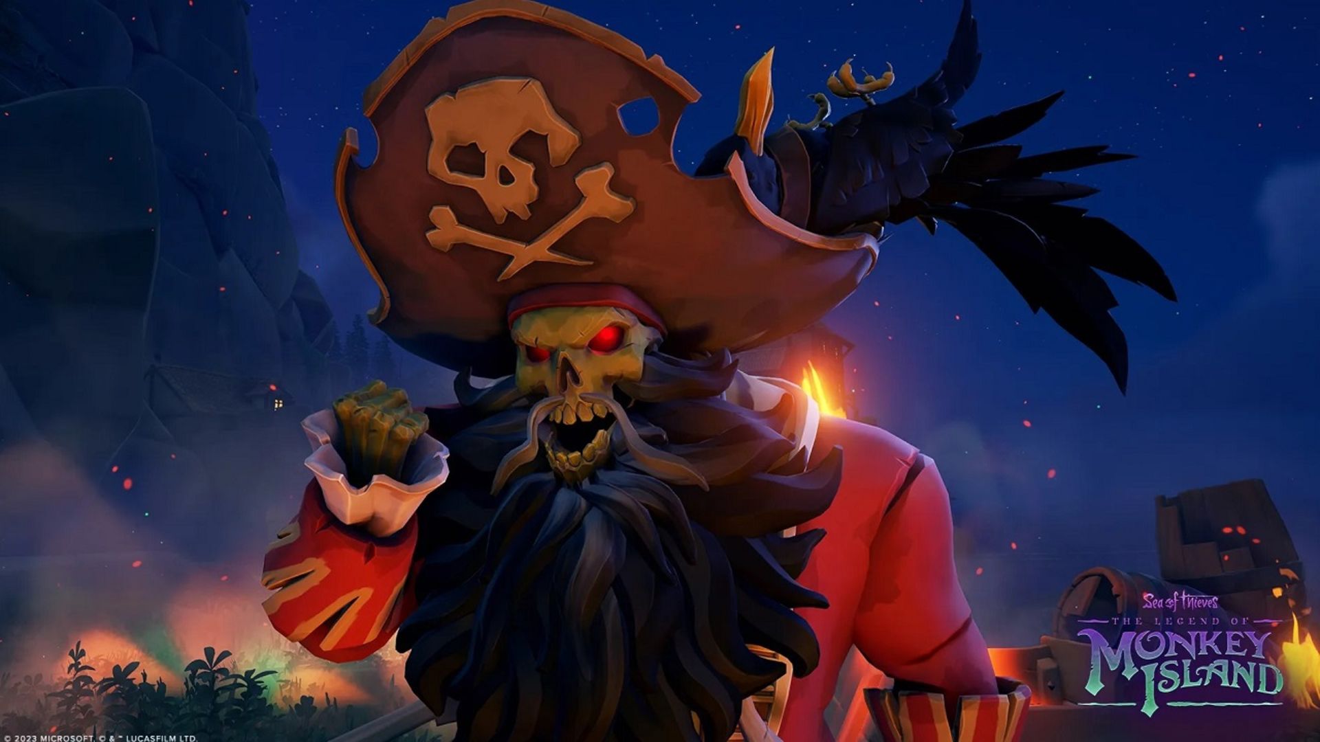 دزد دریایی اسکلتی سبز با کت قرمز در بازی Sea of Thieves