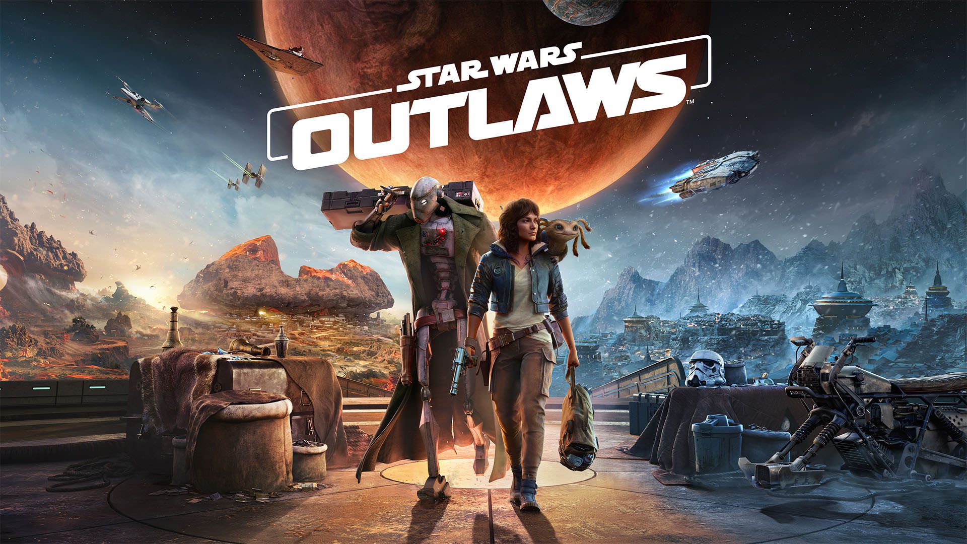 پوستر بازی Star Wars Outlaws با حضور شخصیت‌ها