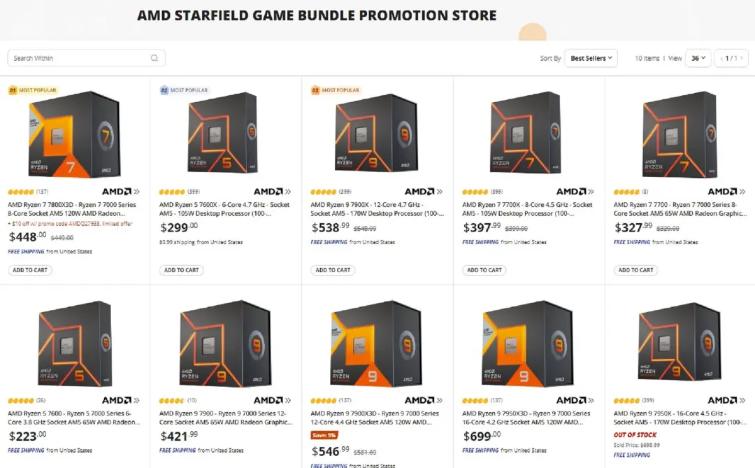 باندل CPU های شرکت AMD سری Ryzen 7000 با بازی Starfield