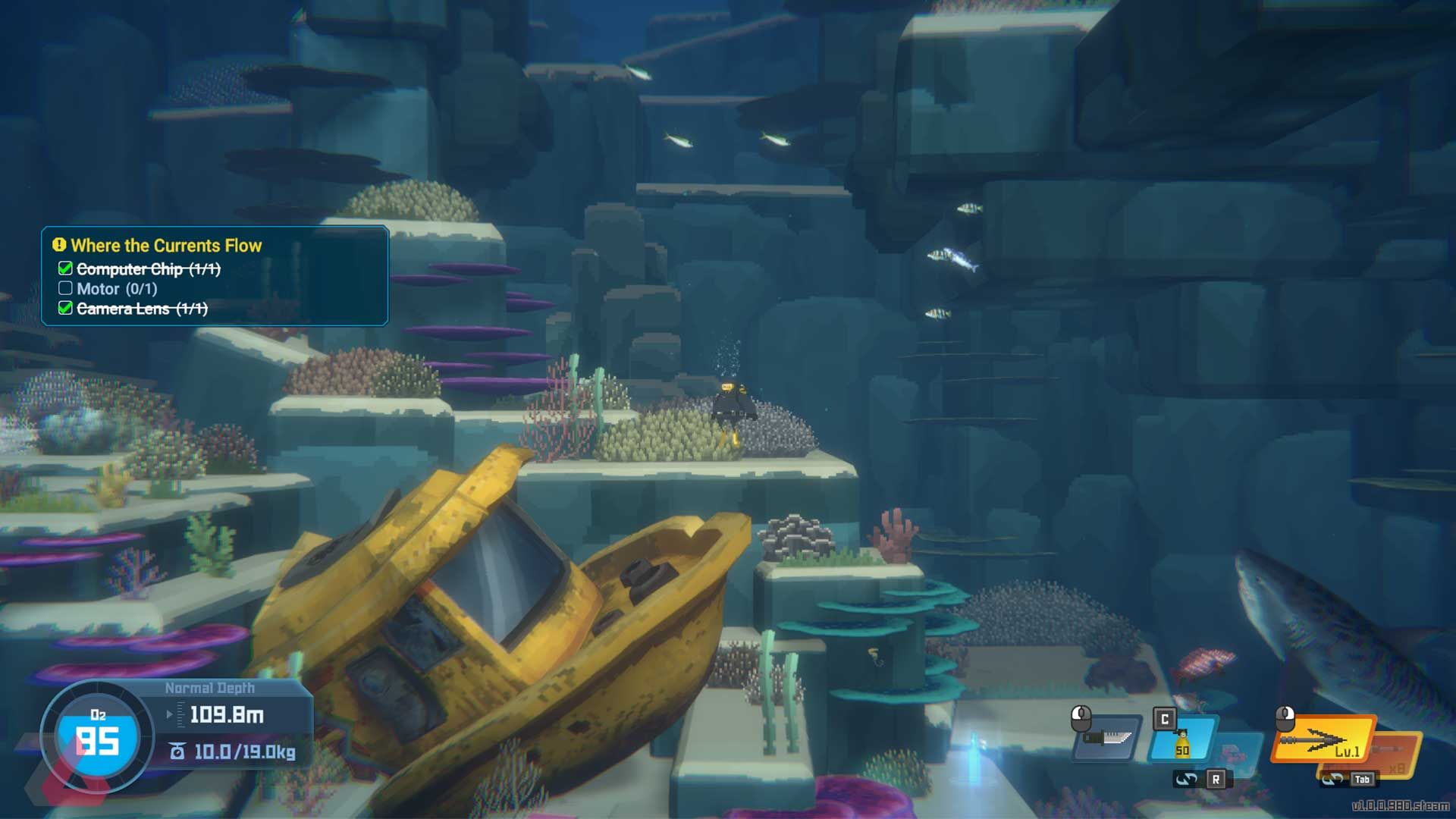 لاشه قایق زرد در اعماق آب بازی Dave the Diver
