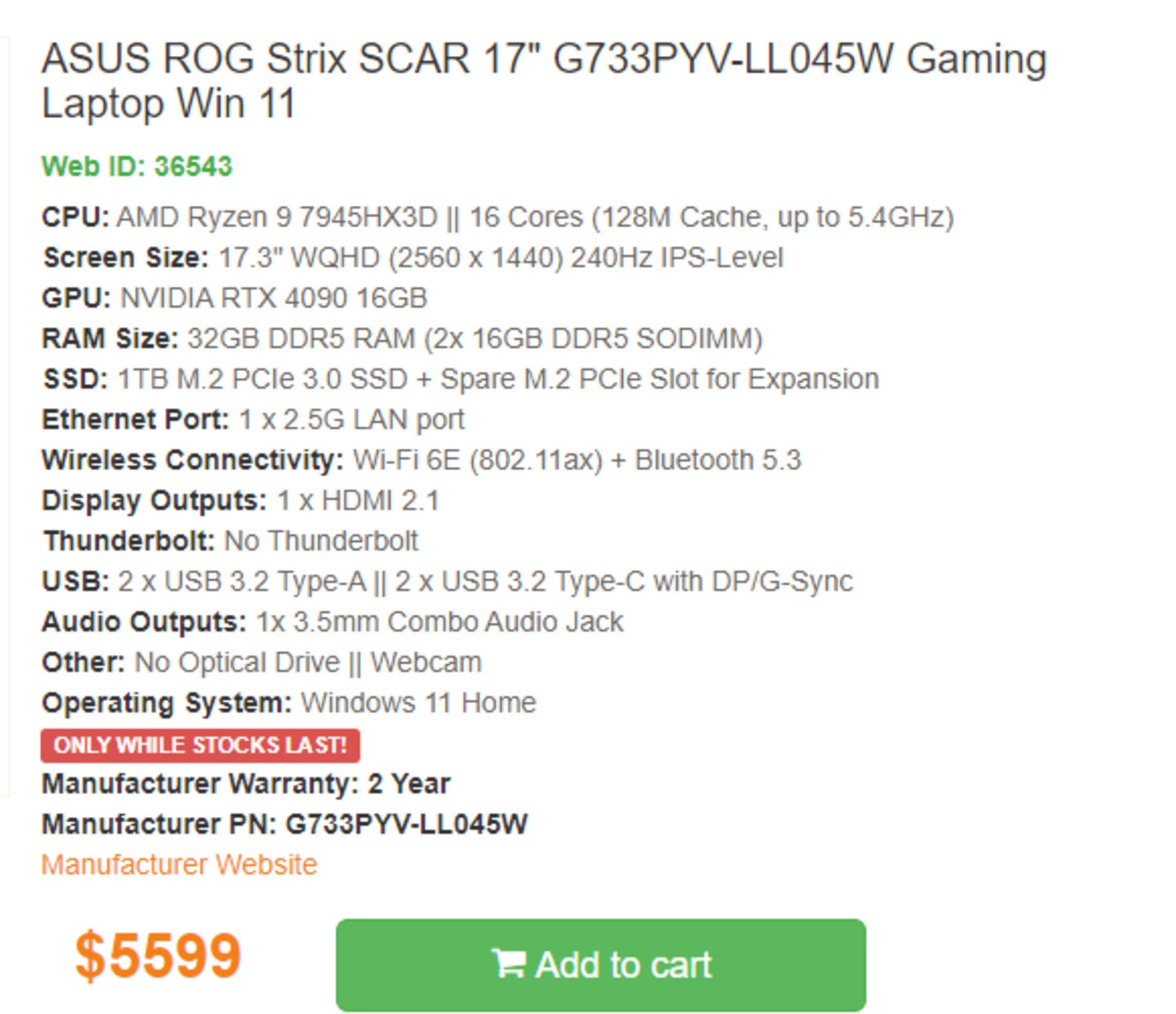 مشخصات لپتاپ مجهز به پردازنده AMD Ryzen 9 7945HX3D