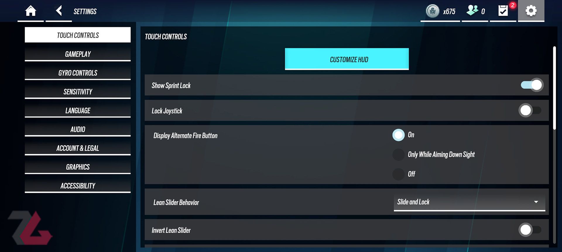 تظیمات کنترل بازی Rainbow Six Mobile