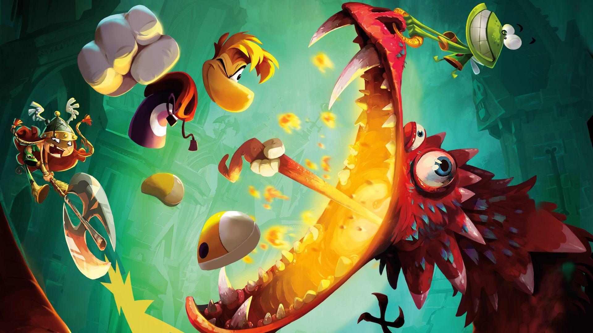 ریمن و دوستانش در حال مبارزه با اژدها در بازی Rayman: Legends