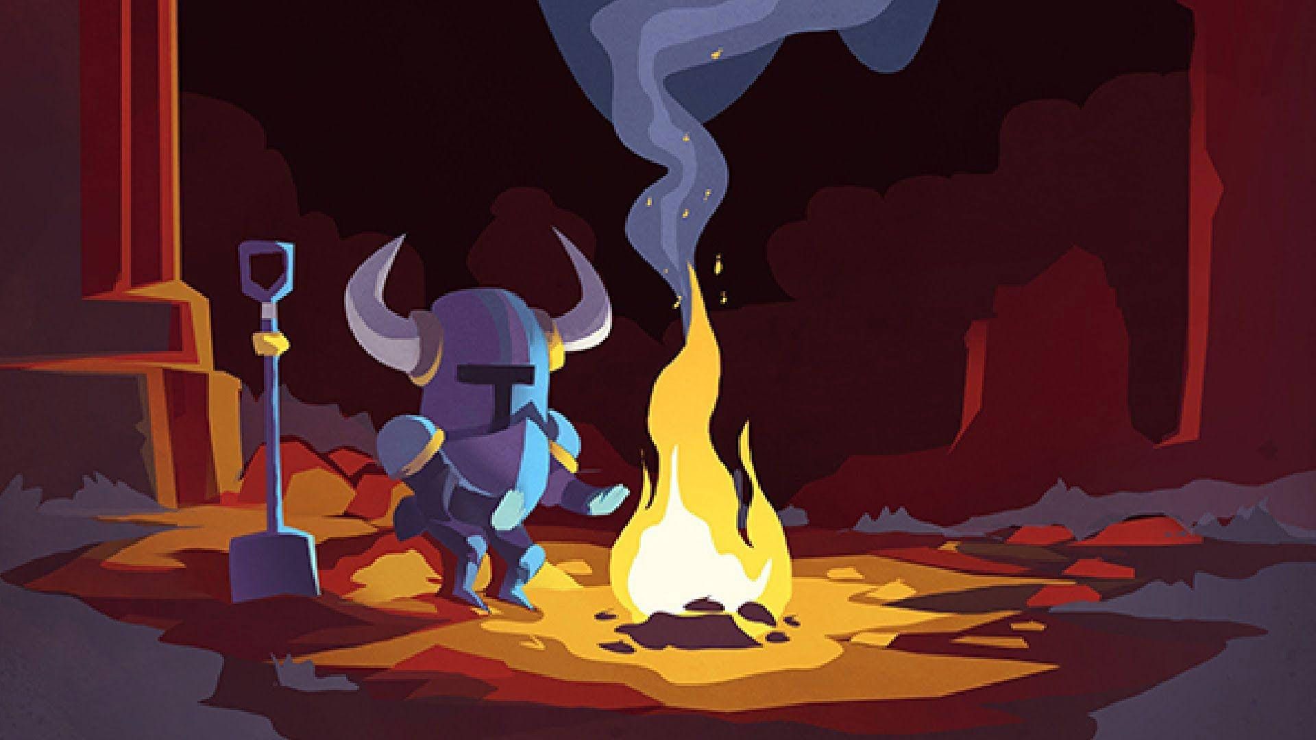 استراحت شوالیه کنار آتش در بازی Shovel Knight