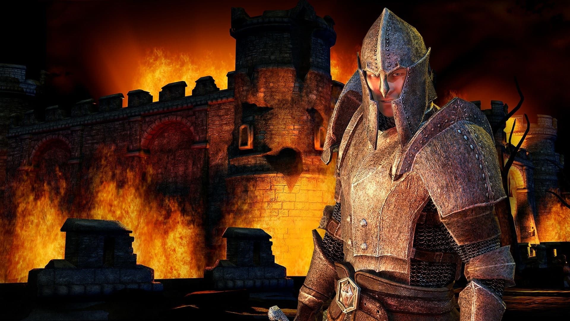 شخصیت اصلی بازی The Elder Scrolls 4: Oblivion در حالت ایستاده جلوی یک قلعه