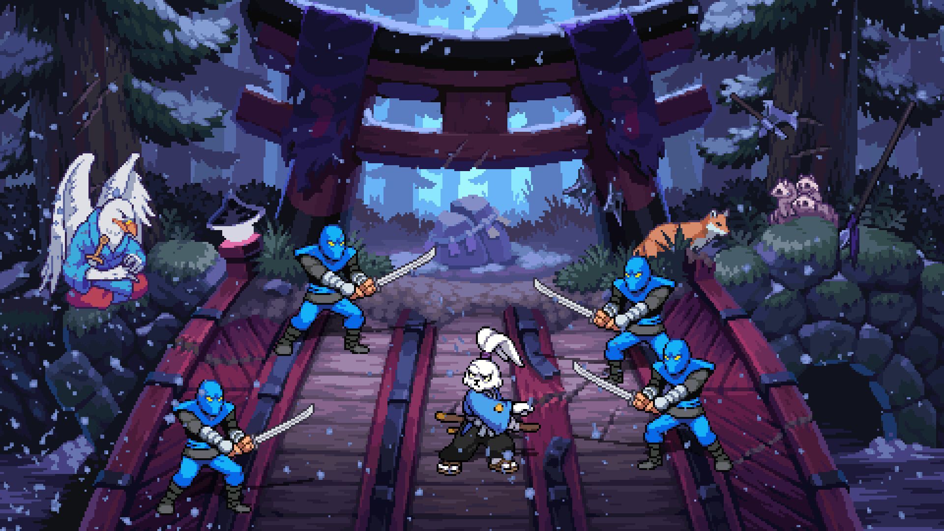 خرگوش رونین در حال مبارزه با نینجاها در بازی TMNT: Shredder’s Revenge