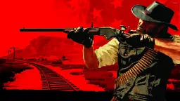 تصویر هنری جان مارستون با پس زمینه قرمز در بازی Red Dead Redemption